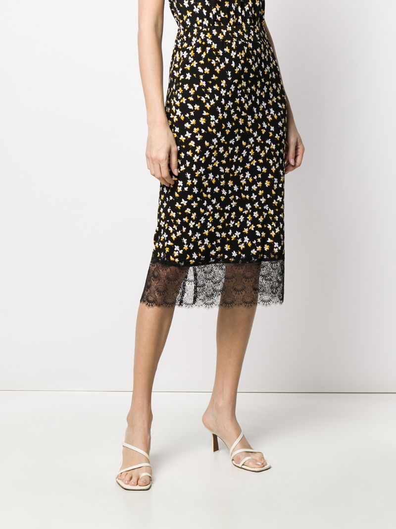 Shop Michael Michael Kors Floral-print Midi Skirt In Black