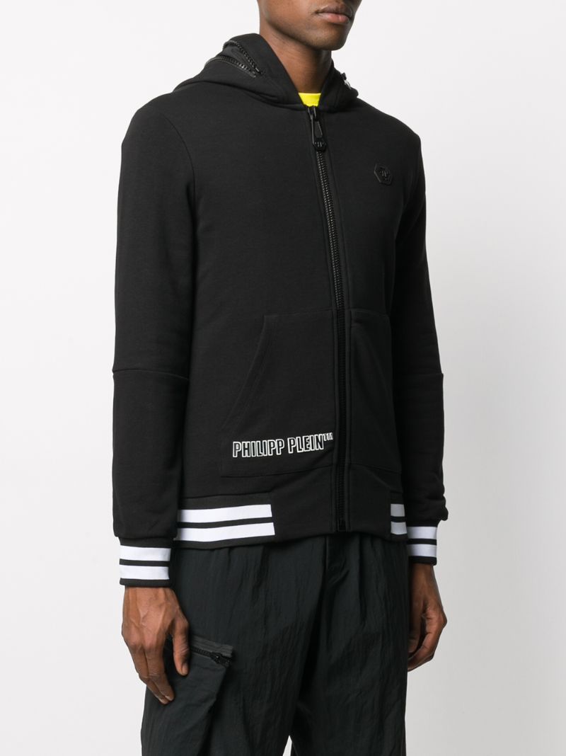 Shop Philipp Plein Striped Trim Zipped Hoodie In Black