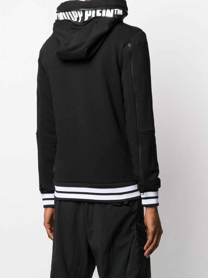 Shop Philipp Plein Striped Trim Zipped Hoodie In Black