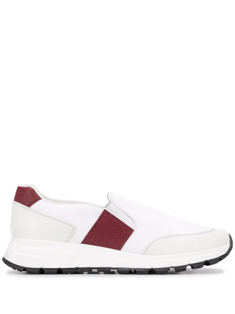 Prada – contrast panels slip-on sneakers – men – Calf Leather/Leather/Polyester/Rubber – 5, 5.5, 6, 6.5, 7, 7.5, 8, 8.5, 9 – White