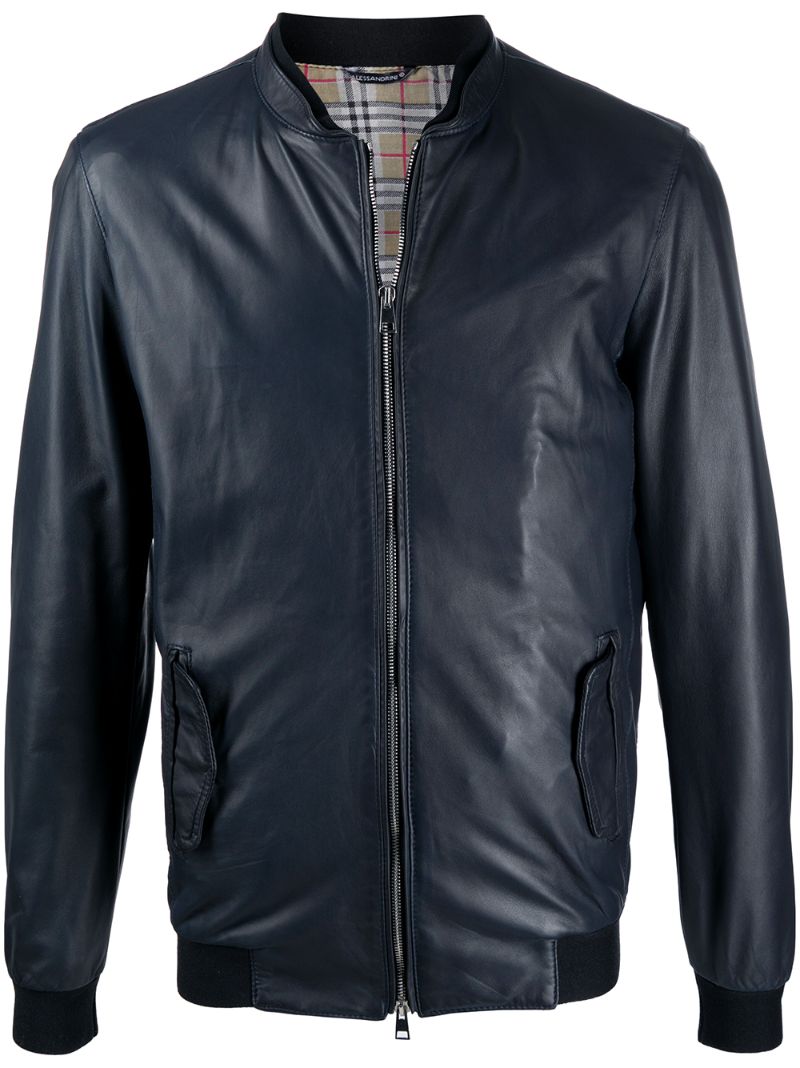 Shop Daniele Alessandrini Zipped Leather Jacket In Blue