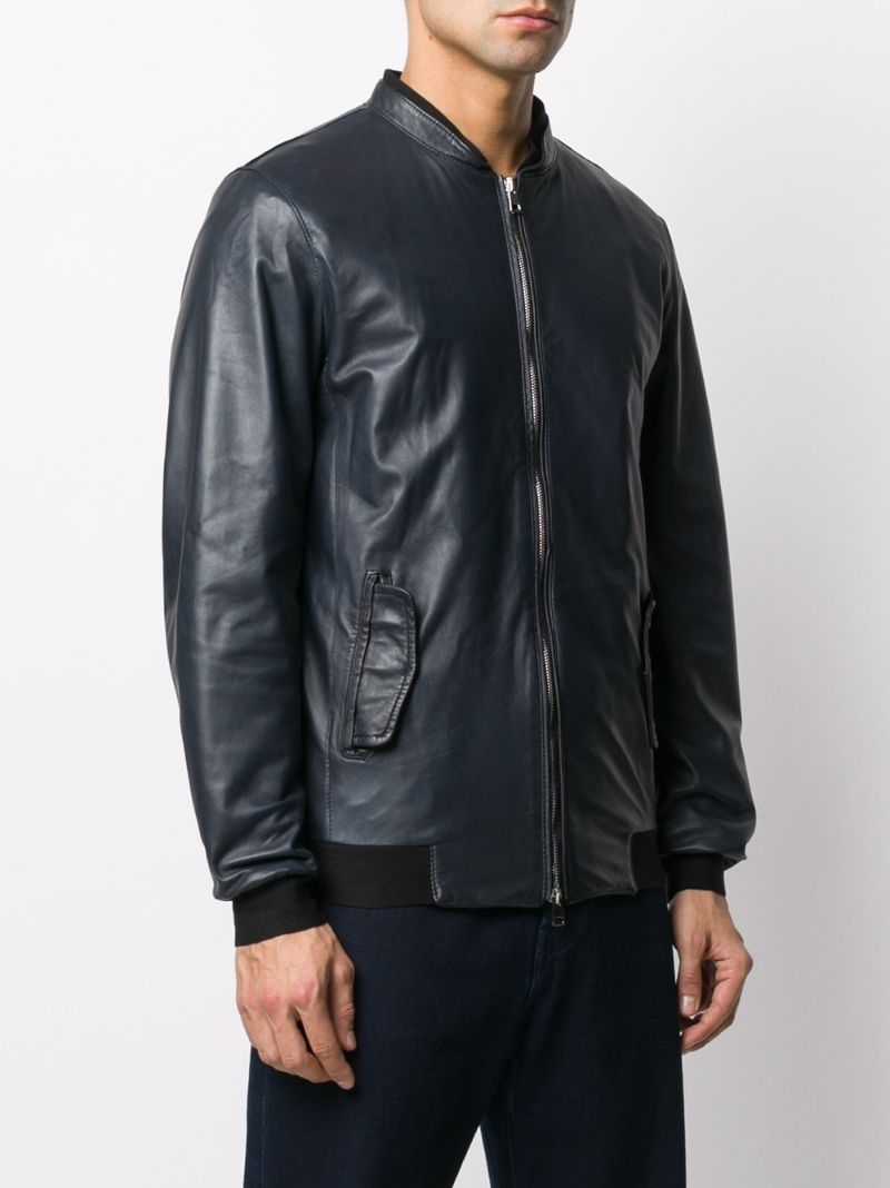 Shop Daniele Alessandrini Zipped Leather Jacket In Blue