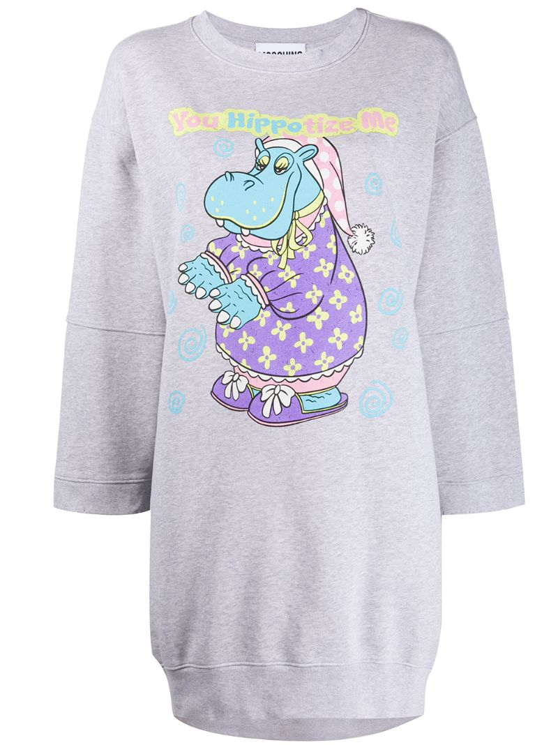 Moschino Hippo Graphic Print Sweatshirt Dress In Grey