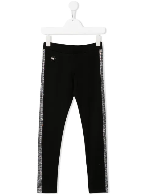 Philipp Plein Junior rhinestone stripe leggings