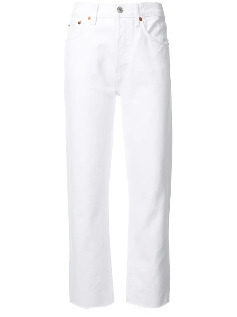 Re/done High Rise Rigid Stove Pipe Jeans White 28 In White