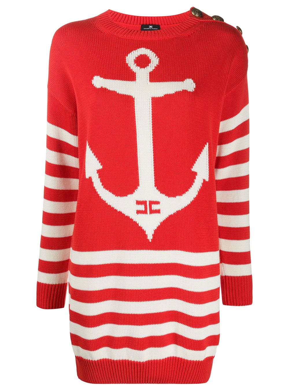 Elisabetta Franchi Striped Anchor Knitted Dress In Red