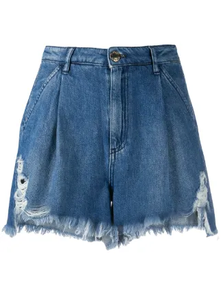 pleated jean shorts