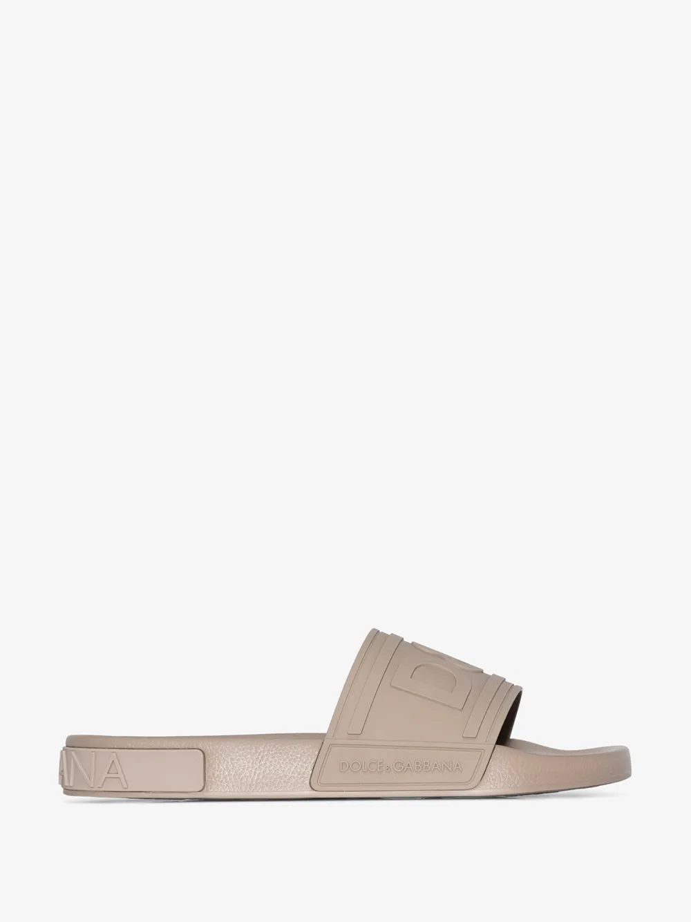 Dolce & Gabbana Embossed Dg Logo Rubber Beachwear Slides In Brown