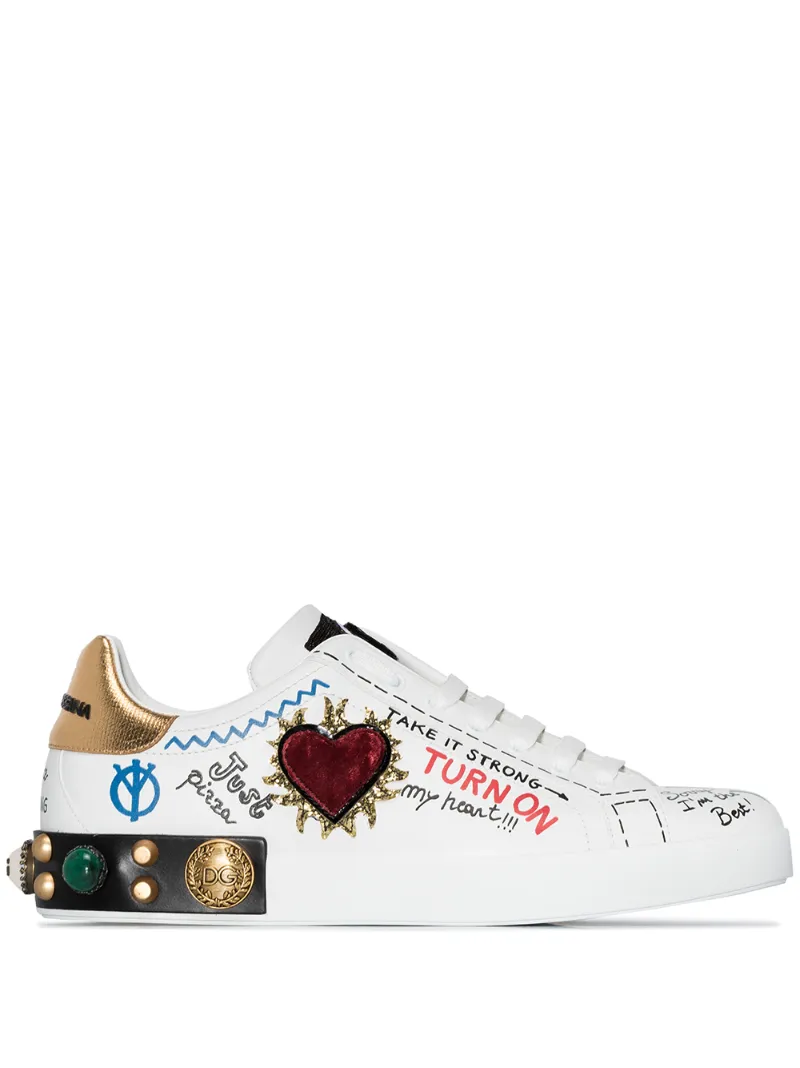 Dolce & Gabbana – Portofino graffiti-print low top leather sneakers – men – Leather/Rubber – 40, 41, 41,5, 42, 42,5, 43, 45, 43,5 – White