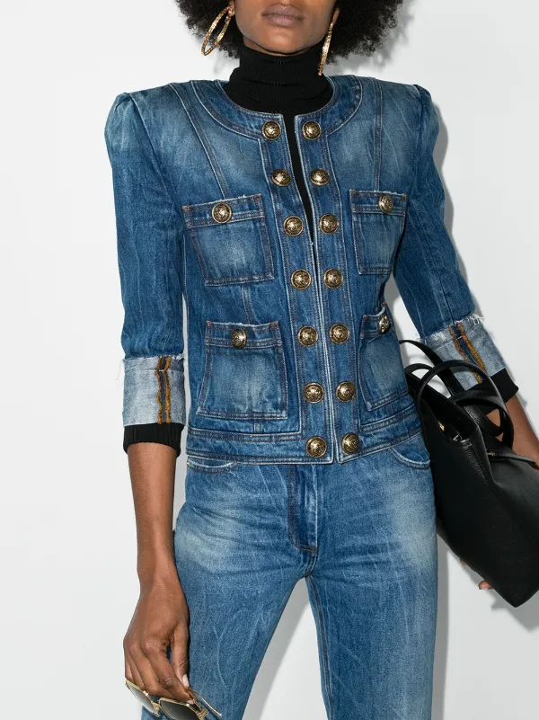 Balmain square-shoulder denim jacket 