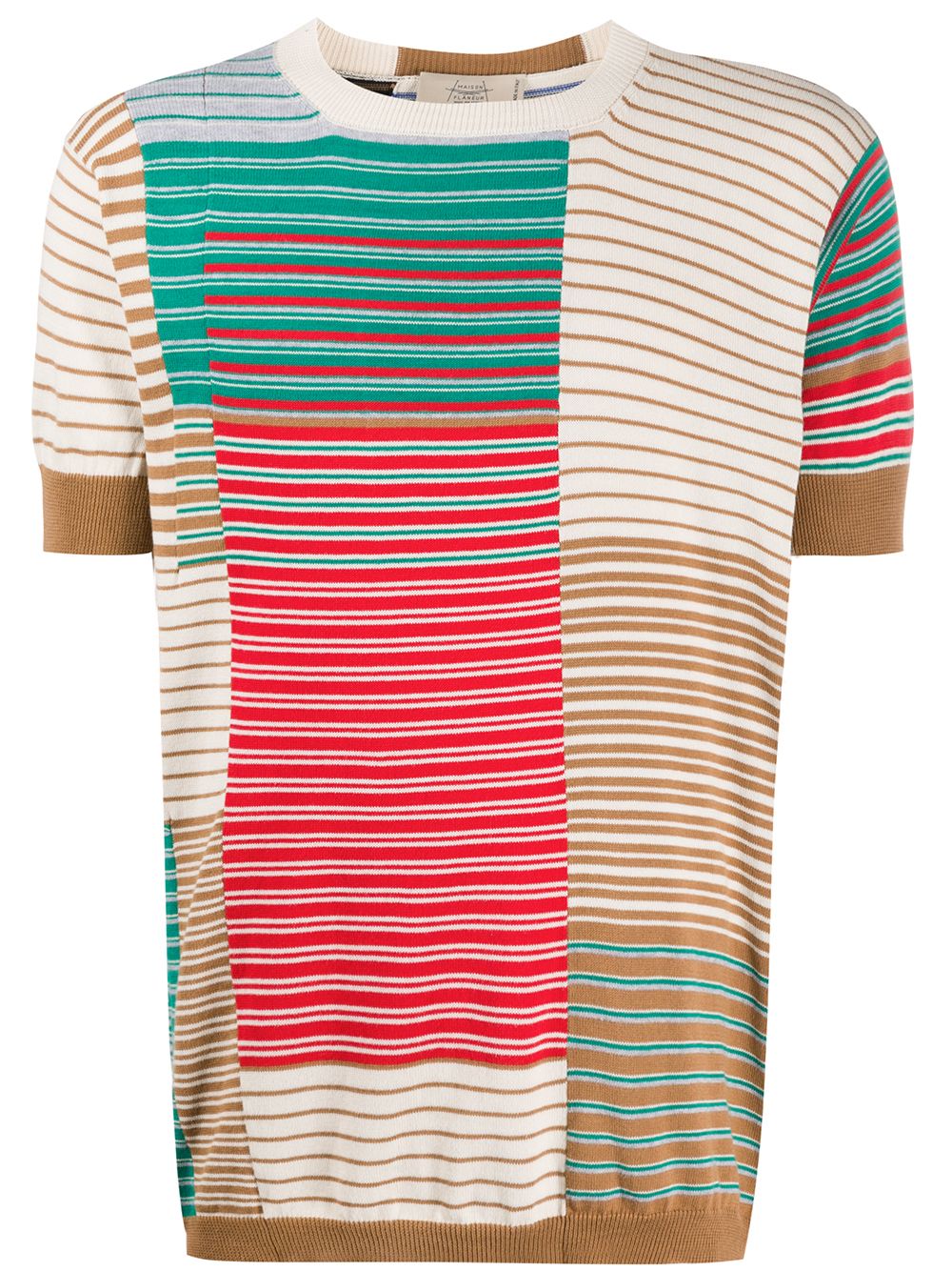 Shop Maison Flaneur Striped Short-sleeved Jumper In Brown