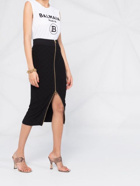 Shop Balmain High Waisted Zip Pencil Skirt With Express Delivery Farfetch