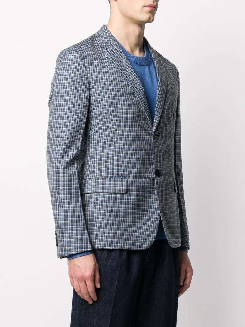 Shop Prada Checked Blazer In Blue