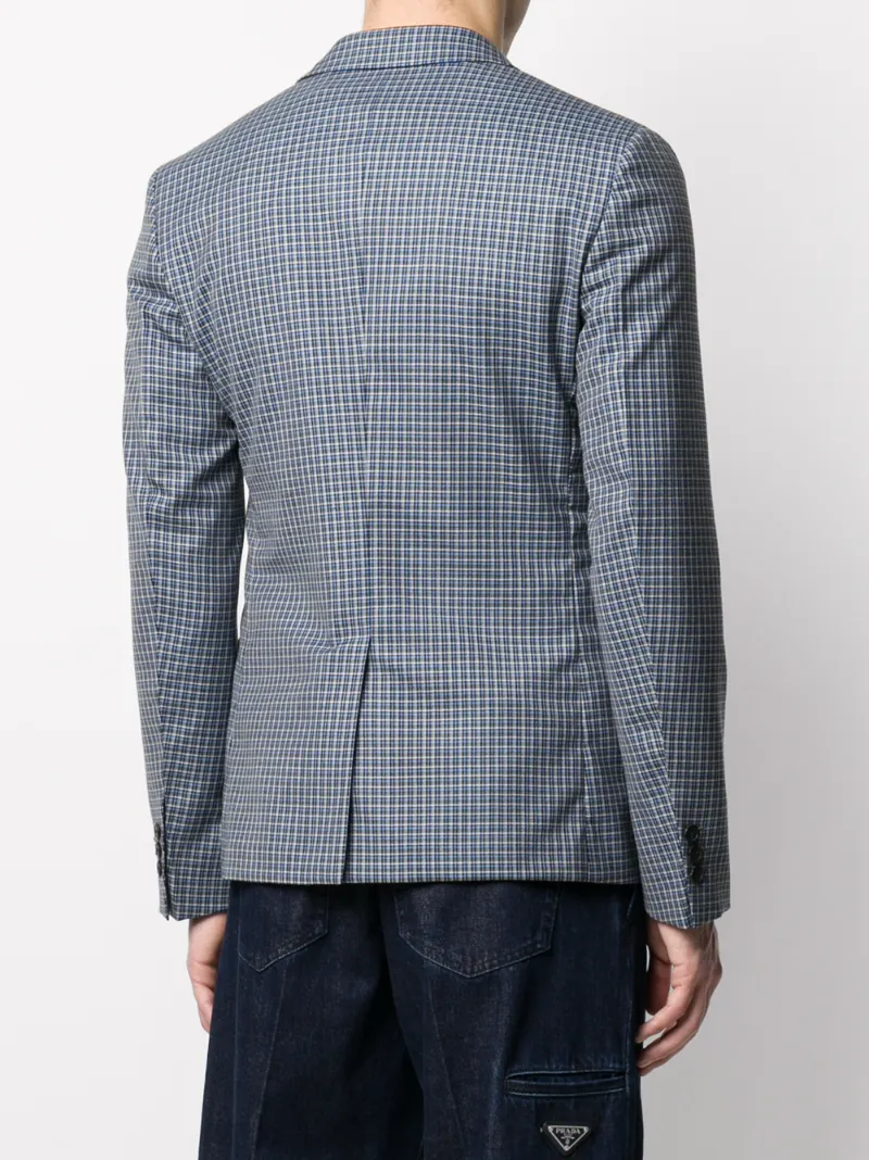 Shop Prada Checked Blazer In Blue