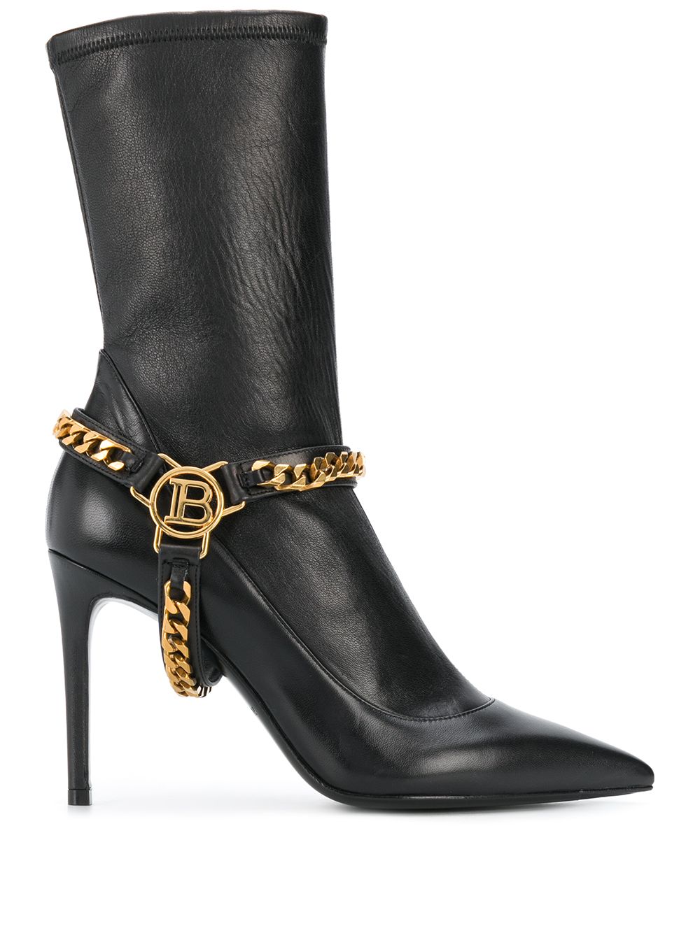 Balmain Chain Embellished Pointed Boots In Black