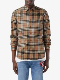 panelled vintage check and icon stripe cotton shirt