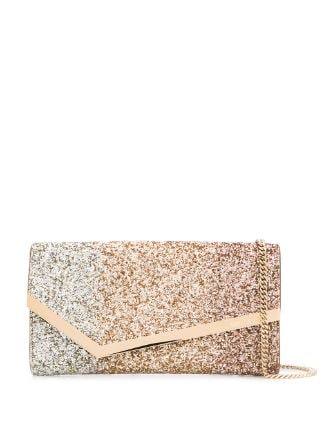 Shop Jimmy Choo Emmie glitter-embellished clutch bag with Express ...