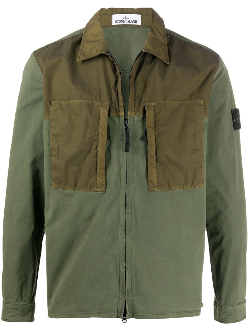 Stone Island Contrast Panel Jacket In Green