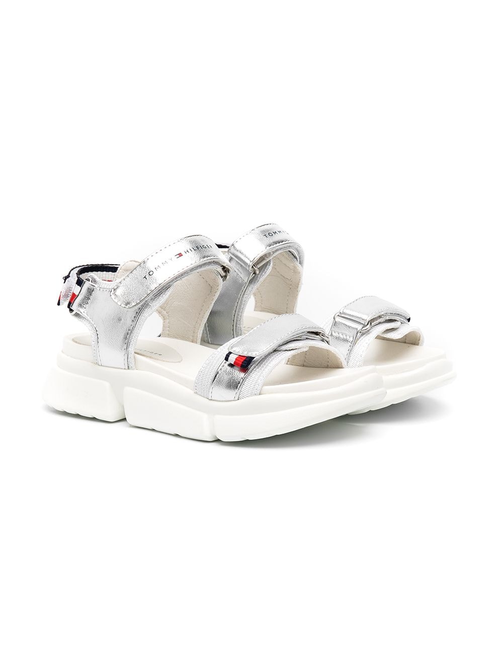 Tommy Hilfiger Junior Kids' Velcro-strap Logo Sandals In Grey