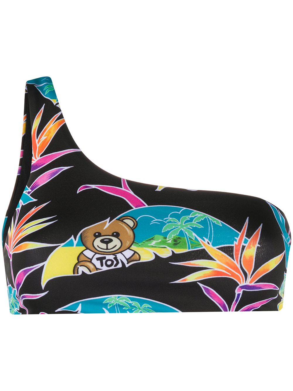 Moschino Teddy Bear One-shoulder Bikini Top In Black