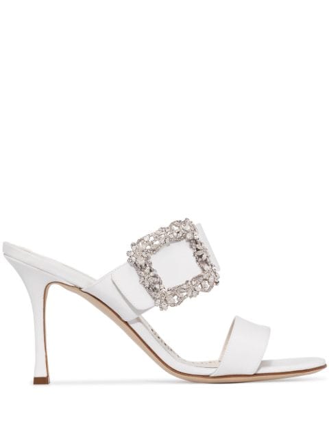 Shop white Manolo Blahnik Gable Jewel 90mm sandals with Express ...