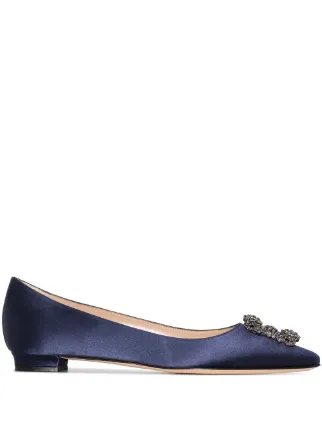 Manolo Blahnik Hangisi Appliqué Flat Pumps | Blue | FARFETCH