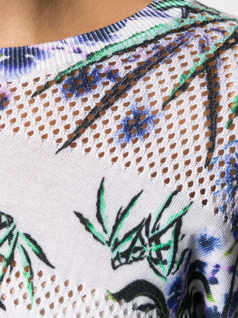 Kenzo Floral-print Eyelet-knit T-shirt Dress In White
