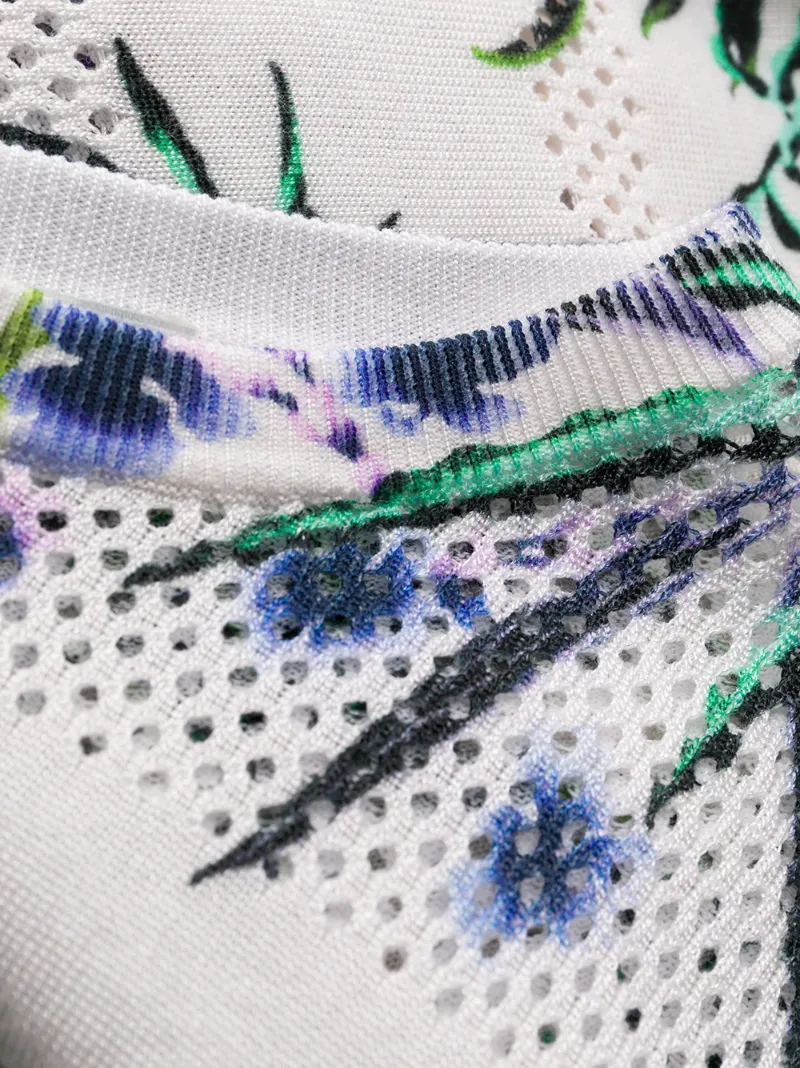 Kenzo Floral-print Eyelet-knit T-shirt Dress In White