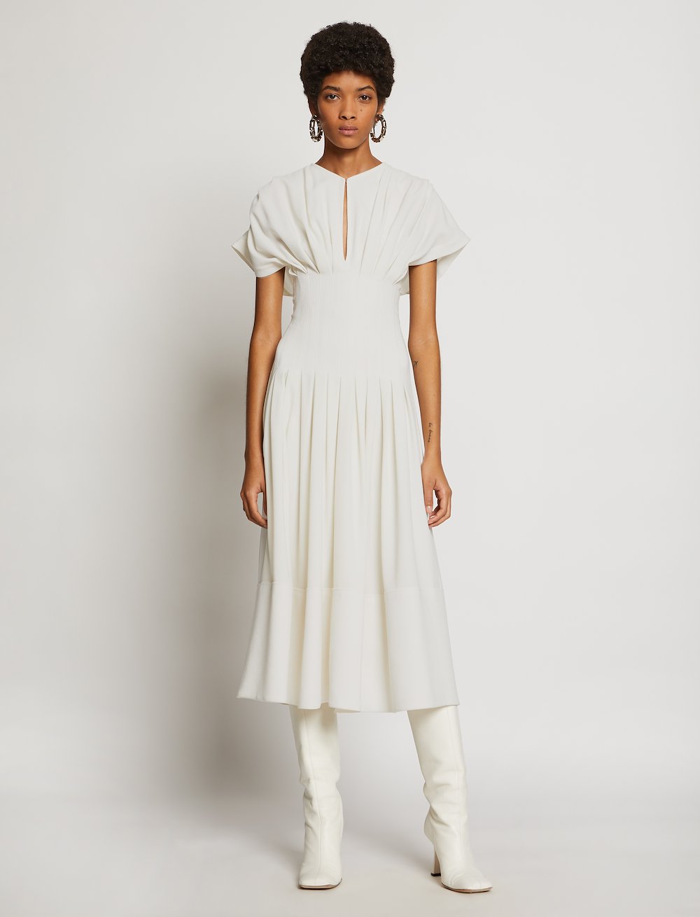 Textured Crepe Fitted Waist Dress