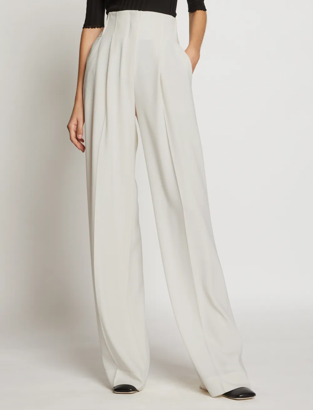 Image of Proenza Schouler Textured Crepe High Waisted Pants ecru/white