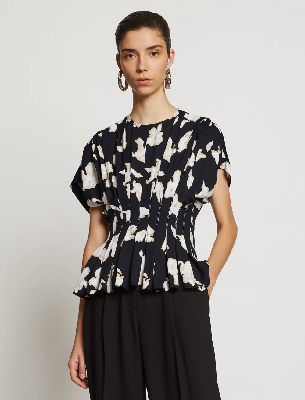 Image of Proenza Schouler Painted Iris Fitted Waist Top black/off white painted iris