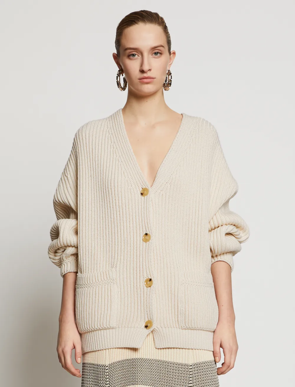 Image of Proenza Schouler Chunky Cotton Rib Cardigan ecru/neutrals XS