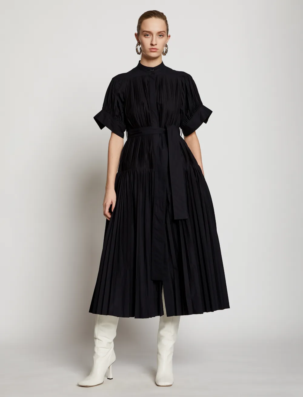 Image of Proenza Schouler Pleated Poplin Belted Dress black/blue
