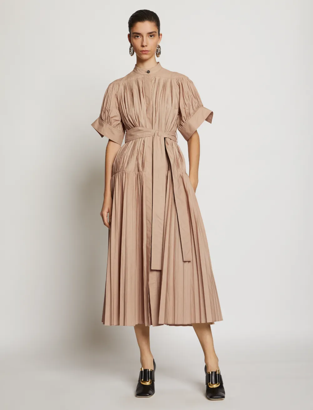 Image of Proenza Schouler Pleated Poplin Belted Dress /neutrals