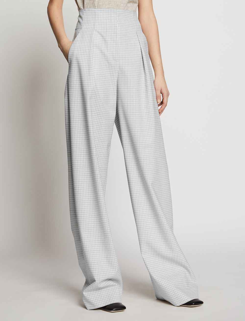 Image of Proenza Schouler Check Suiting High Waisted Pants off white/grey check
