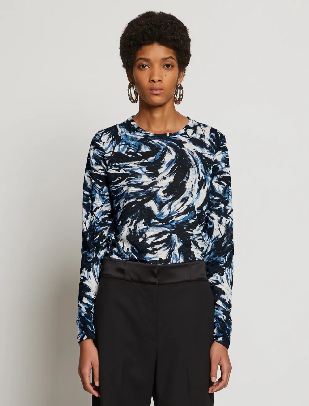 Image of Proenza Schouler Feather Print Long Sleeve T-Shirt blue/black/butter feather XS
