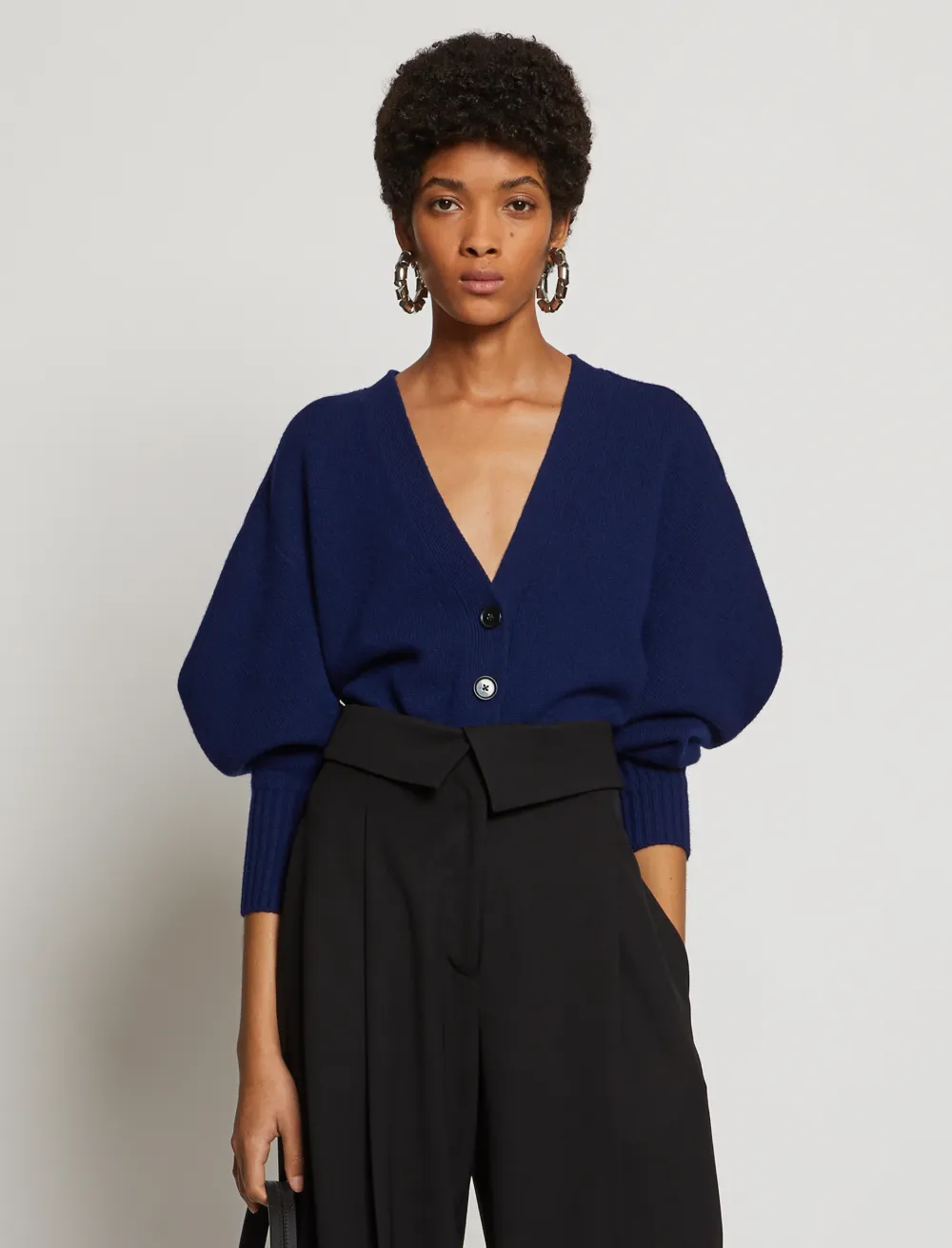 Image of Proenza Schouler Cashmere Draped Puff Sleeve Cardigan indigo/blue XS