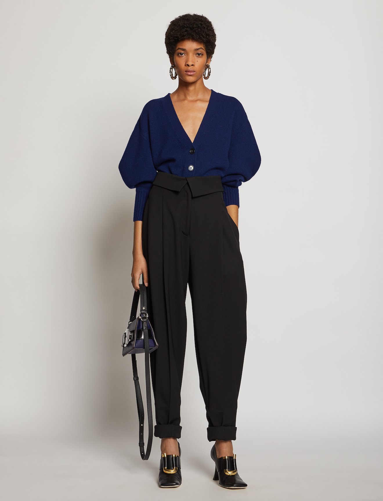 Cashmere Draped Puff Sleeve Cardigan #1