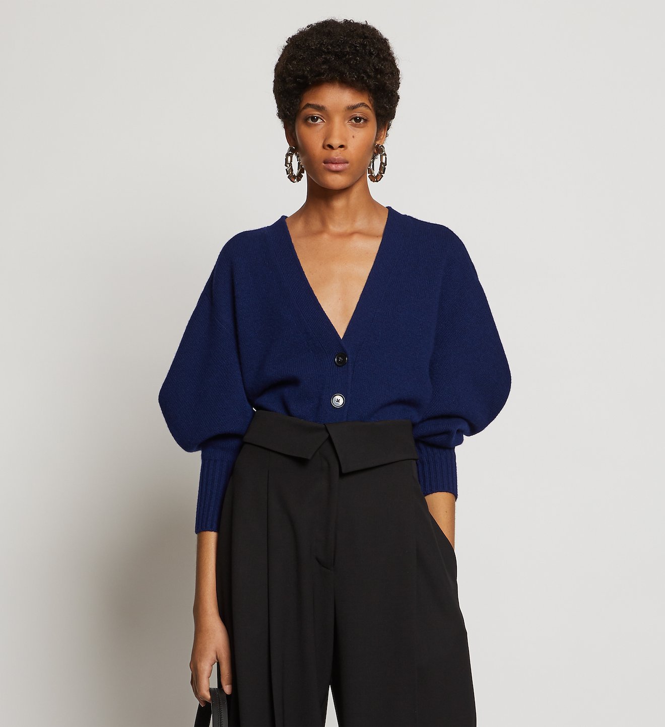 Cashmere Draped Puff Sleeve Cardigan