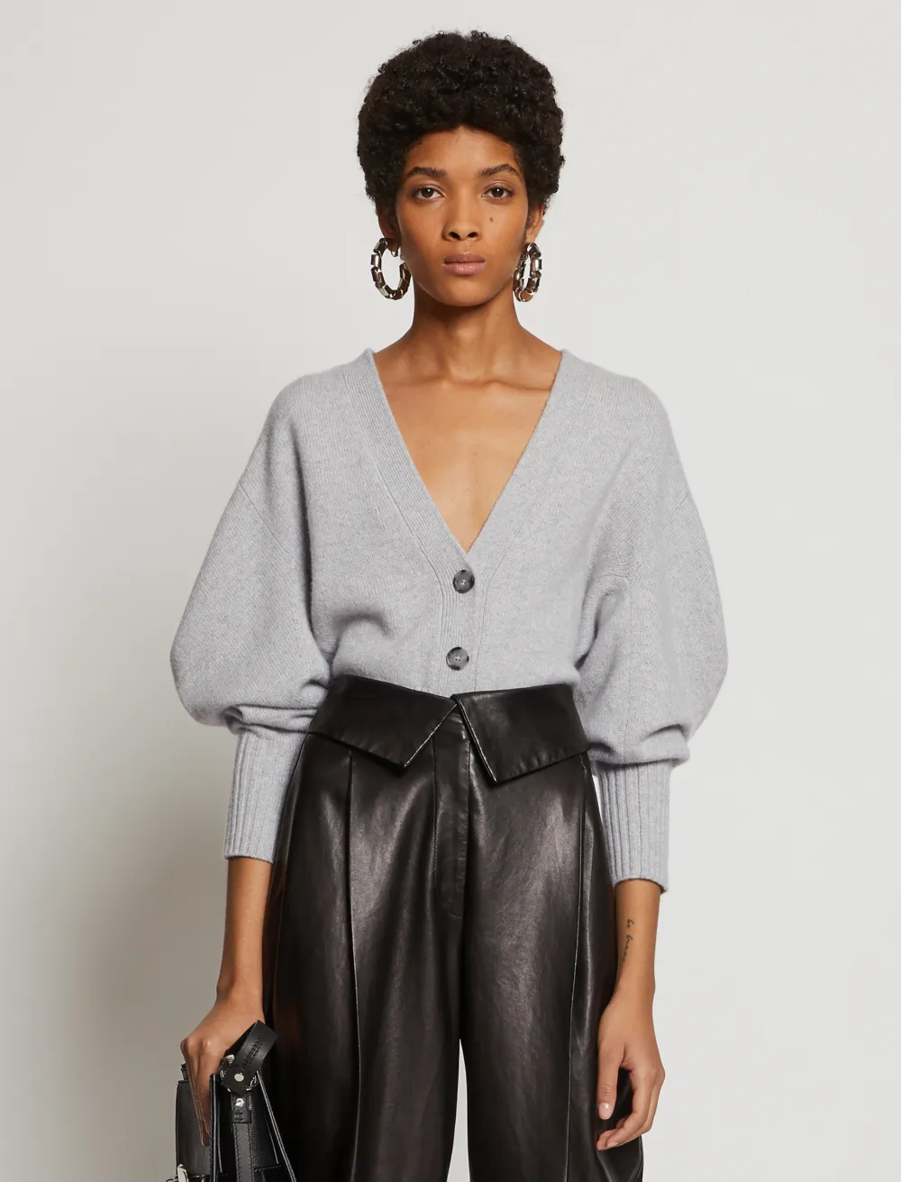 Image of Proenza Schouler Cashmere Draped Puff Sleeve Cardigan grey melange XS