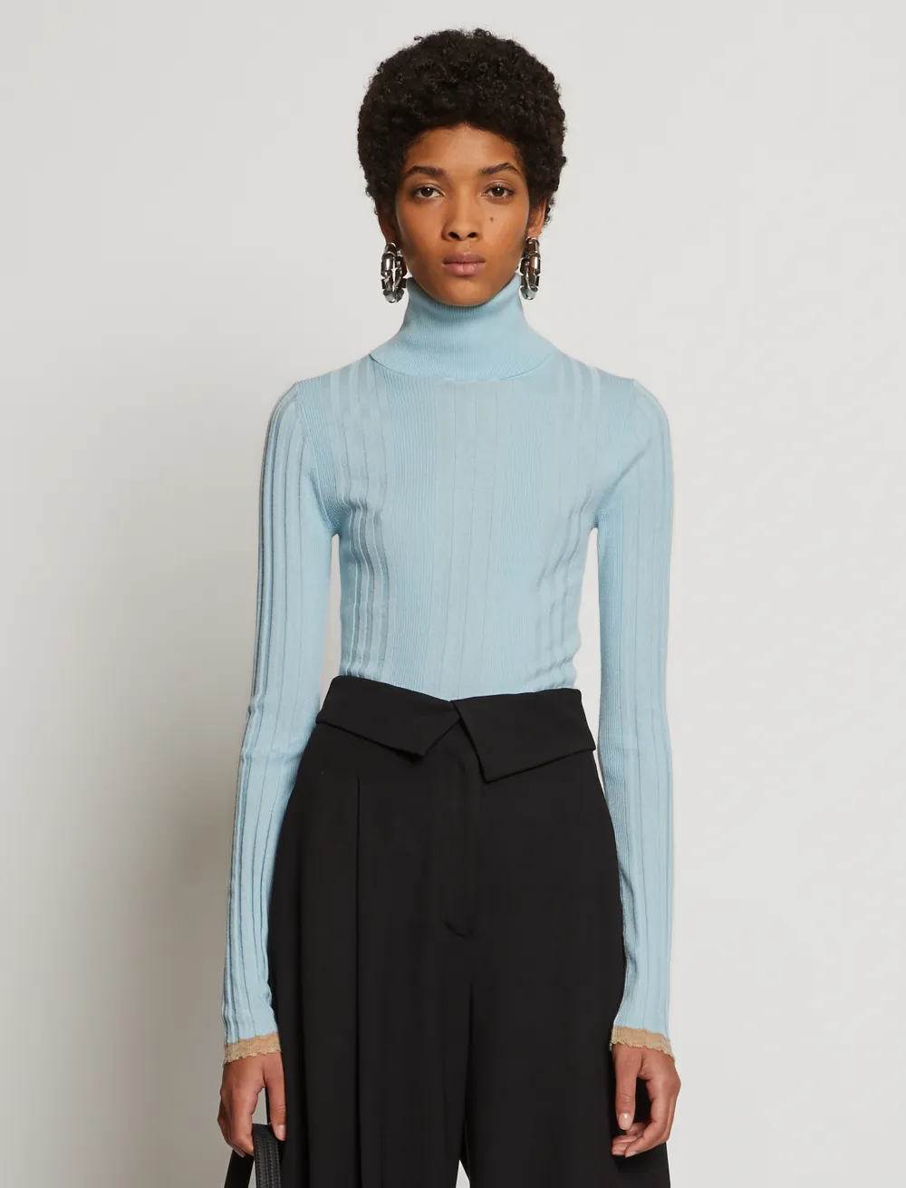 Image of Proenza Schouler Silk Cashmere Turtleneck Knit Top light blue XS
