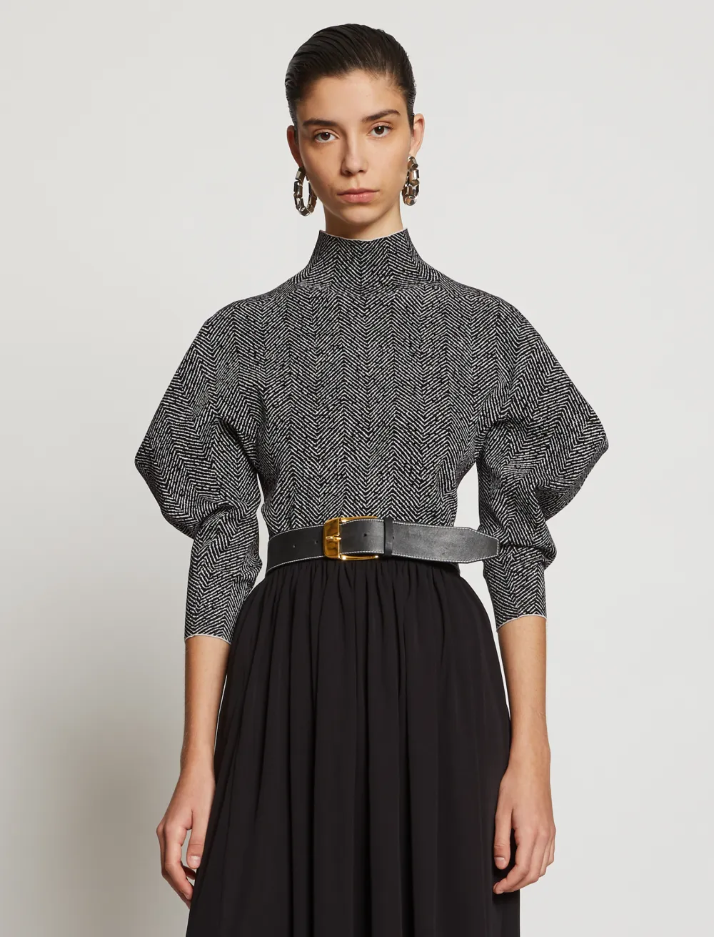 Image of Proenza Schouler Draped Puff Sleeve Herringbone Knit Top black/off white M