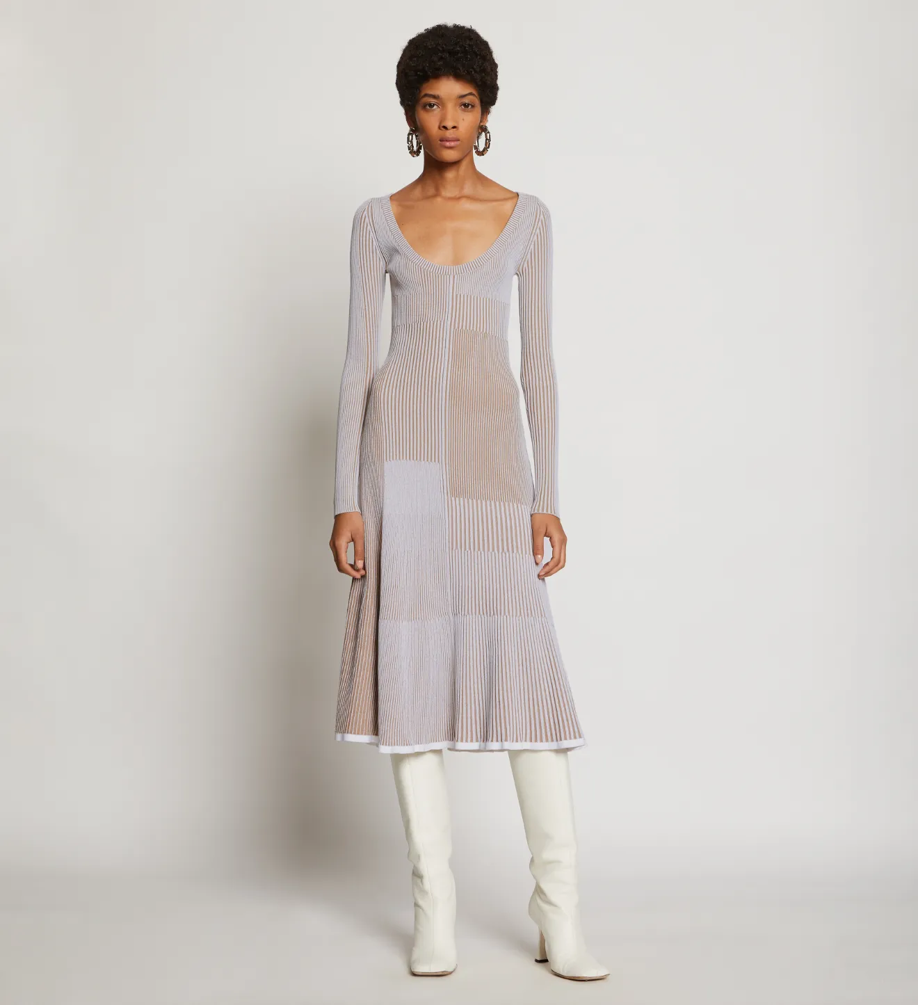 Patchwork Knit Dress in white | Proenza 