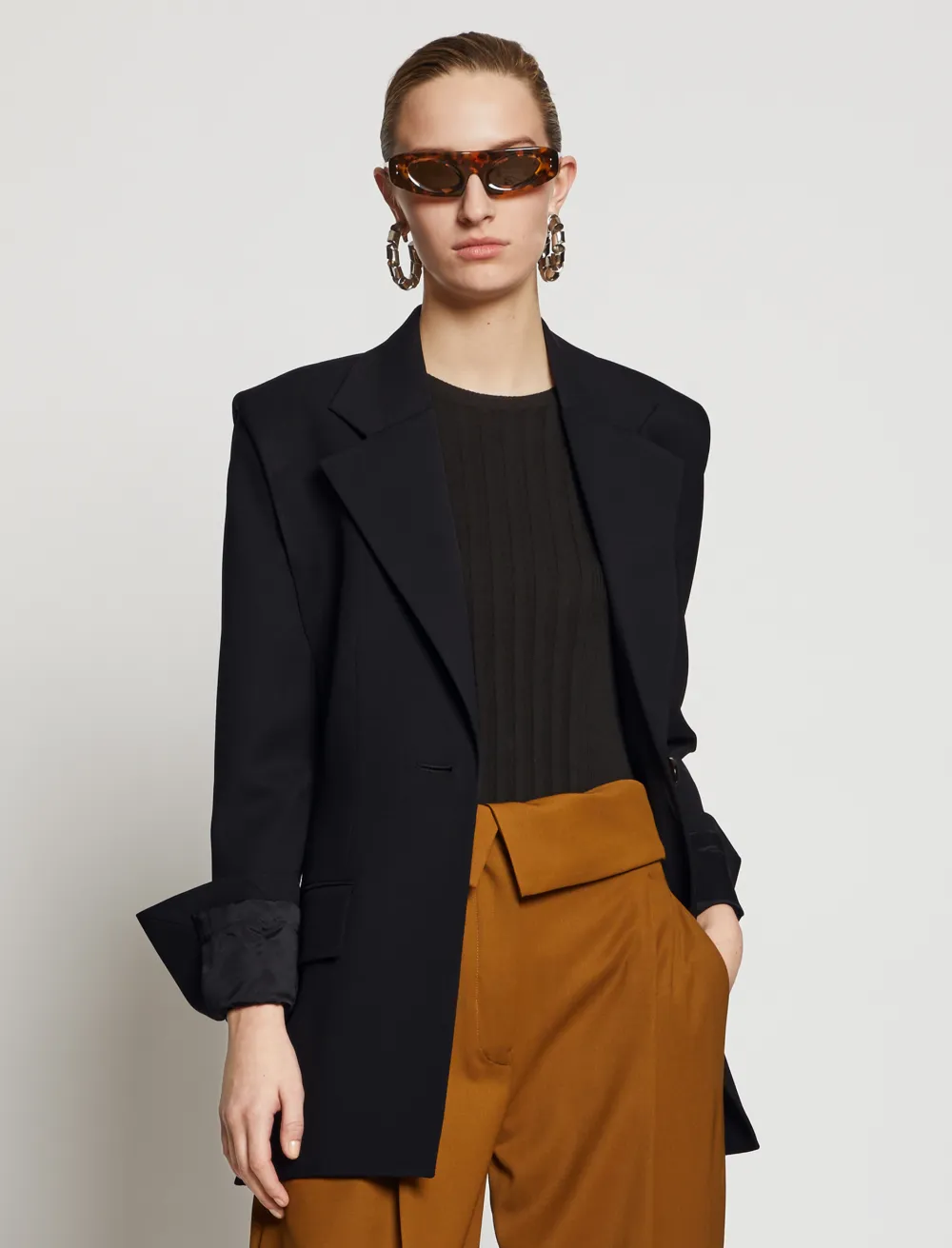 Image of Proenza Schouler Accented Shoulder Wool Blazer black
