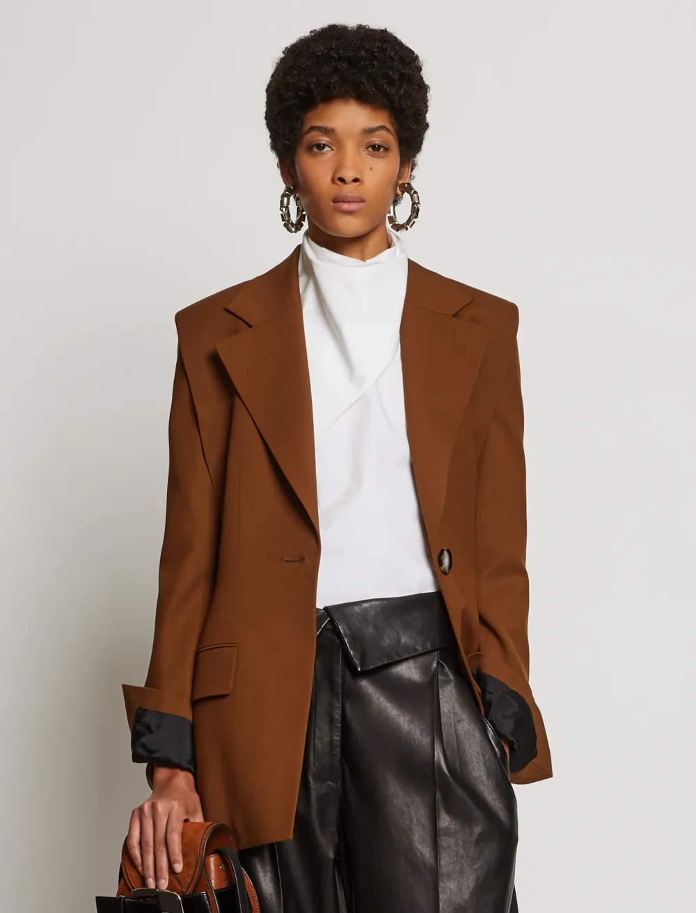 Image of Proenza Schouler Accented Shoulder Wool Blazer fatigue/brown