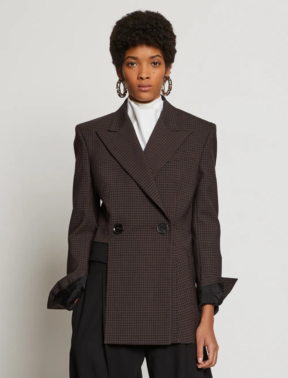 Image of Proenza Schouler Check Suiting Asymmetrical Blazer charcoal/black check/grey