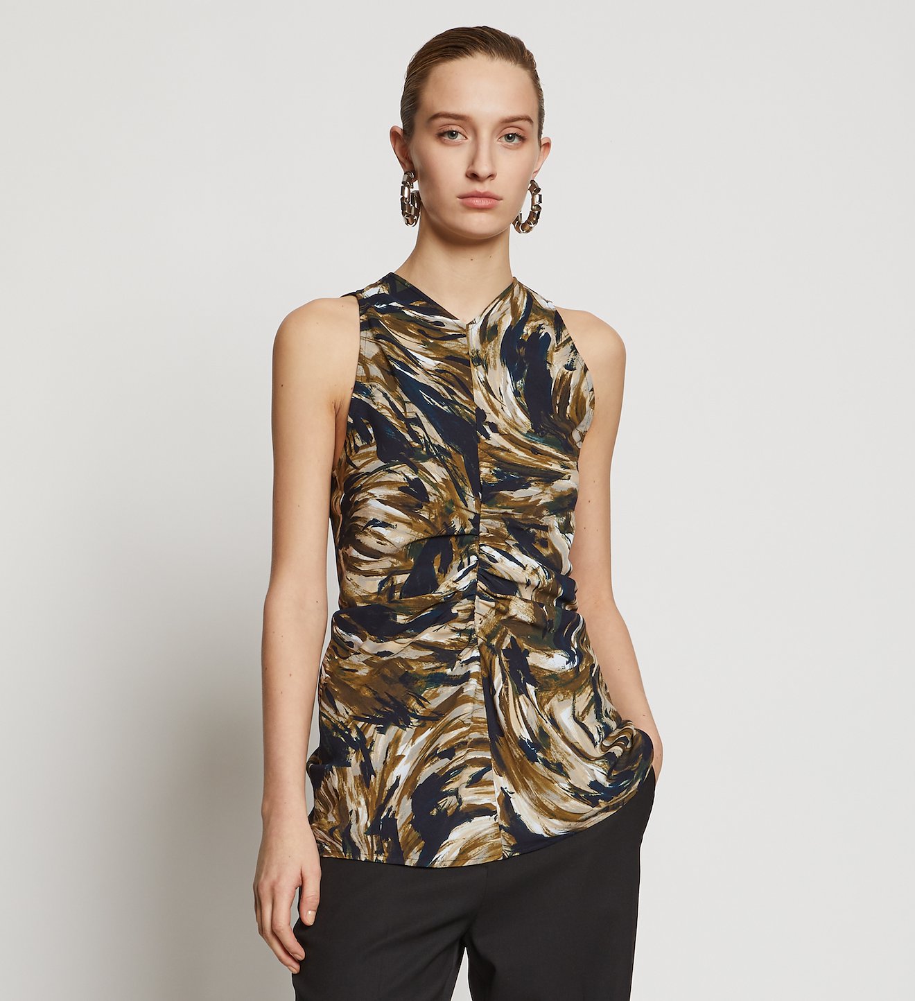 Feather Print Cinched Waist Top
