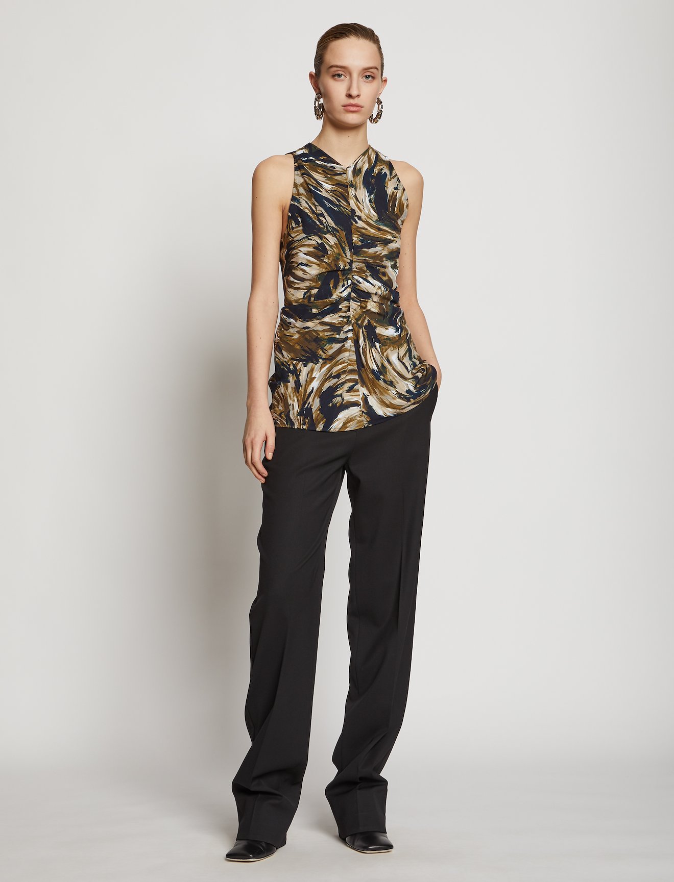 Feather Print Cinched Waist Top #1