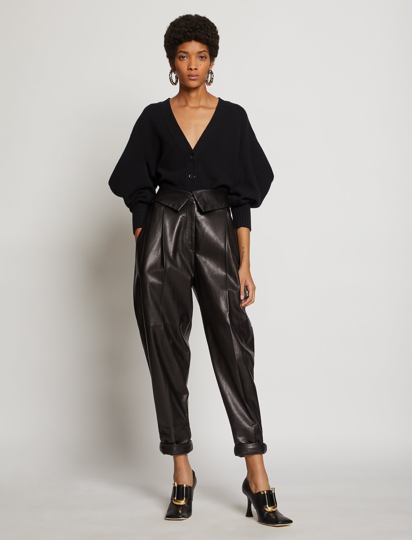 Cashmere Draped Puff Sleeve Cardigan in black | Proenza Schouler