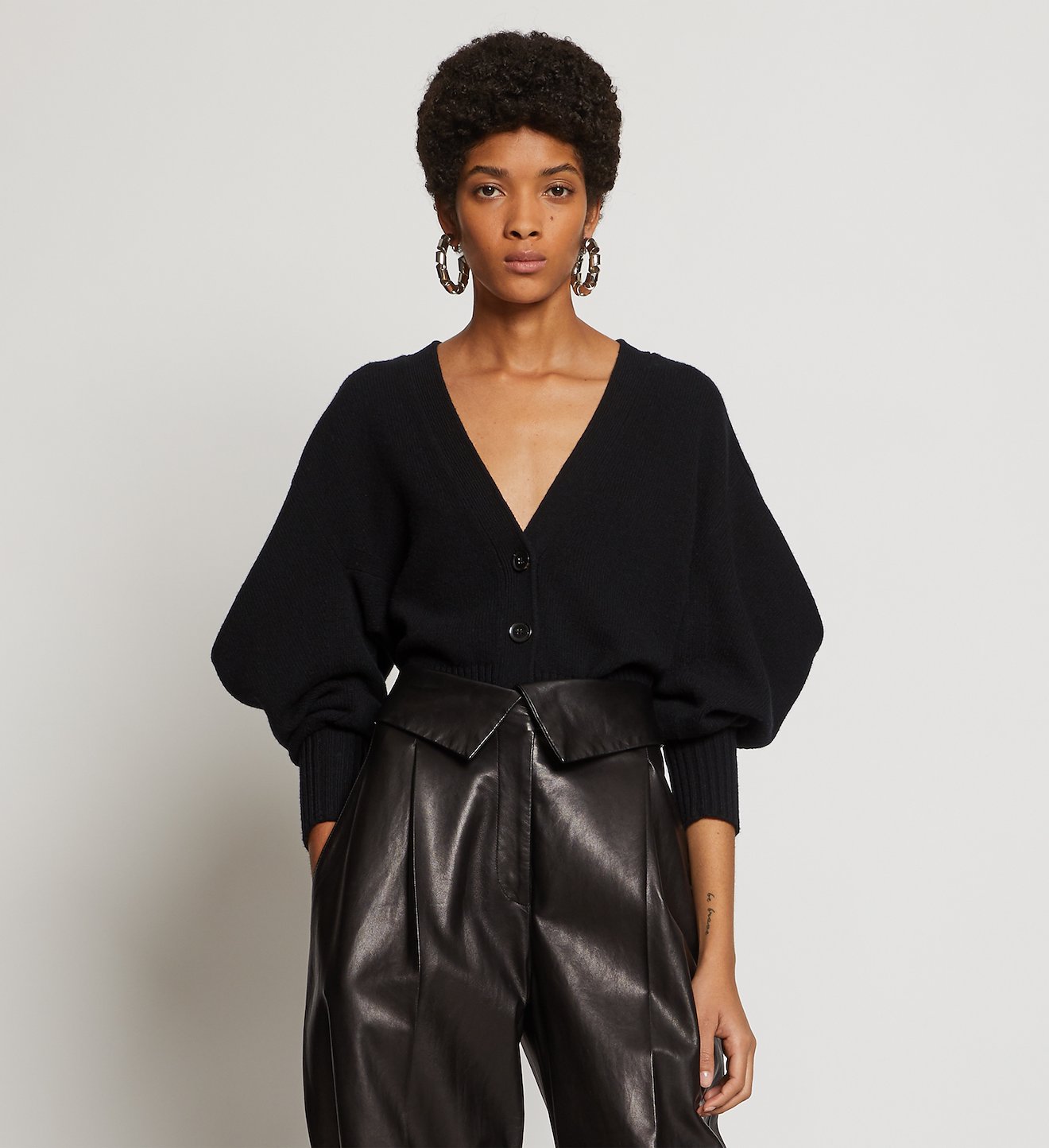 Cashmere Draped Puff Sleeve Cardigan